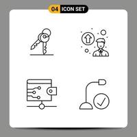 Mobile Interface Line Set of 4 Pictograms of key wallet room promotion concept connected Editable Vector Design Elements