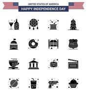 Happy Independence Day 16 Solid Glyphs Icon Pack for Web and Print city building western chrysler independence Editable USA Day Vector Design Elements