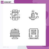 Pictogram Set of 4 Simple Filledline Flat Colors of dating cake candle wedding audio Editable Vector Design Elements