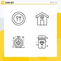 Universal Icon Symbols Group of 4 Modern Filledline Flat Colors of food safari plate house diamond Editable Vector Design Elements