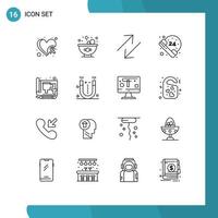 Mobile Interface Outline Set of 16 Pictograms of print drawing change document survice Editable Vector Design Elements