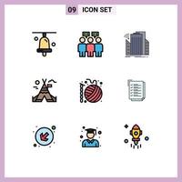 Set of 9 Modern UI Icons Symbols Signs for hobbies crafts sensor ball camp Editable Vector Design Elements