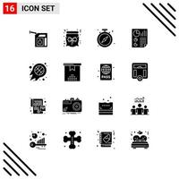 Set of 16 Commercial Solid Glyphs pack for ball page pause document bars Editable Vector Design Elements