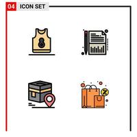 4 Universal Filledline Flat Color Signs Symbols of basketball khana clothing financial pin Editable Vector Design Elements