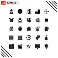 Mobile Interface Solid Glyph Set of 25 Pictograms of arrows fortress multimedia castle tower castle Editable Vector Design Elements