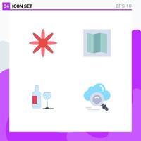 Pack of 4 creative Flat Icons of flower cloud layout bottle data Editable Vector Design Elements