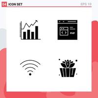 Set of 4 Vector Solid Glyphs on Grid for analysis connection chart develop wifi Editable Vector Design Elements