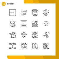 Pack of 16 Modern Outlines Signs and Symbols for Web Print Media such as good best interface science flask Editable Vector Design Elements