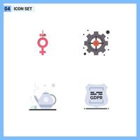 4 Universal Flat Icons Set for Web and Mobile Applications gender teapot goal strategic data privacy Editable Vector Design Elements