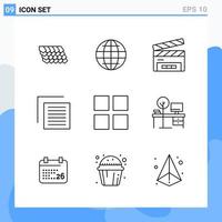 Modern 9 Line style icons Outline Symbols for general use Creative Line Icon Sign Isolated on White Background 9 Icons Pack Creative Black Icon vector background