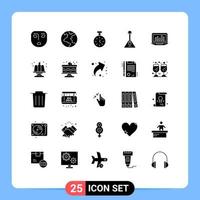 25 Universal Solid Glyph Signs Symbols of analytics laptop timer sound instrument Editable Vector Design Elements