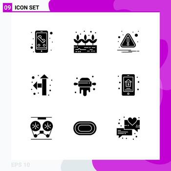 Group of 9 Modern Solid Glyphs Set for auction rolling error pin up left Editable Vector Design Elements