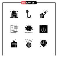 Solid Glyph Pack of 9 Universal Symbols of world report construction web news Editable Vector Design Elements