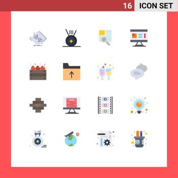 16 Thematic Vector Flat Colors and Editable Symbols of apples planning text design blueprint Editable Pack of Creative Vector Design Elements