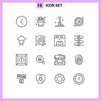 conjunto moderno de 16 contornos pictograma de reloj reloj lápiz olla juegos de recreación elementos de diseño vectorial editables vector