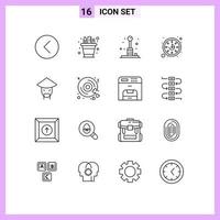 Modern Set of 16 Outlines Pictograph of watch clock pencil pot recreation games Editable Vector Design Elements