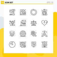 Set of 16 Modern UI Icons Symbols Signs for education tube valentine study chemistry Editable Vector Design Elements