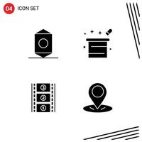 4 Thematic Vector Solid Glyphs and Editable Symbols of candy film reel wrapper magical movie reel Editable Vector Design Elements