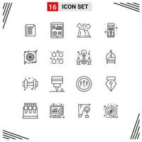 Pack of 16 Modern Outlines Signs and Symbols for Web Print Media such as system hardware patient report computer nature Editable Vector Design Elements