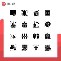 Pictogram Set of 16 Simple Solid Glyphs of cart startup real estate rocket business Editable Vector Design Elements