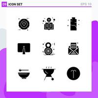 Pack of 9 Modern Solid Glyphs Signs and Symbols for Web Print Media such as monitor desktop battery computer power Editable Vector Design Elements