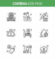 9 Line viral Virus corona icon pack such as  medical room bed protection virus notice viral coronavirus 2019nov disease Vector Design Elements