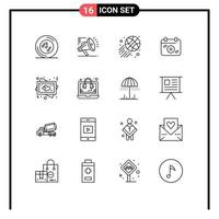 Group of 16 Outlines Signs and Symbols for heart spring digital date calendar Editable Vector Design Elements