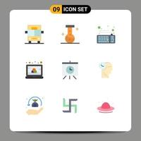 Editable Vector Line Pack of 9 Simple Flat Colors of time presentation hardware board laptop Editable Vector Design Elements