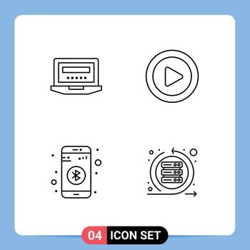 User Interface Pack of 4 Basic Filledline Flat Colors of laptop share education video agile Editable Vector Design Elements