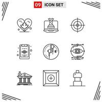 9 Icons Line Style Grid Based Creative Outline Symbols for Website Design Simple Line Icon Signs Isolated on White Background 9 Icon Set Creative Black Icon vector background