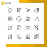 Set of 16 Vector Outlines on Grid for guarantee agreement cloud muscle training Editable Vector Design Elements