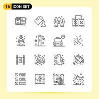 16 iconos creativos para el diseño moderno de sitios web y aplicaciones móviles receptivas 16 signos de símbolos de contorno sobre fondo blanco paquete de 16 iconos fondo de vector de icono negro creativo