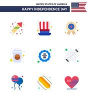 Set of 9 USA Day Icons American Symbols Independence Day Signs for bird soda holiday drink bottle Editable USA Day Vector Design Elements