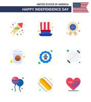 conjunto de 9 iconos del día de los ee.uu. símbolos americanos signos del día de la independencia para refrescos de aves botella de bebida de vacaciones elementos de diseño vectorial editables del día de los ee.uu. vector