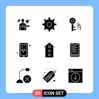 9 Solid Black Icon Pack Glyph Symbols for Mobile Apps isolated on white background 9 Icons Set Creative Black Icon vector background