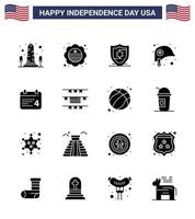 Editable Vector Solid Glyph Pack of USA Day 16 Simple Solid Glyphs of day star badge protection head Editable USA Day Vector Design Elements