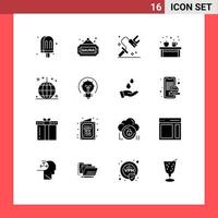 Pictogram Set of 16 Simple Solid Glyphs of celebration education dye drink coffee Editable Vector Design Elements