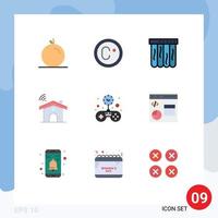 Pack of 9 creative Flat Colors of coding solid summer game house Editable Vector Design Elements