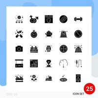 conjunto de 25 paquetes de glifos sólidos comerciales para herramientas de medicina servidor web mancuernas dj elementos de diseño vectorial editables vector