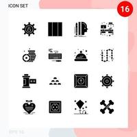 Modern Set of 16 Solid Glyphs Pictograph of key ireland size coin cupboard Editable Vector Design Elements