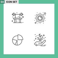 4 User Interface Line Pack of modern Signs and Symbols of bench chart gym meditation diagram Editable Vector Design Elements