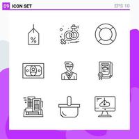 Set of 9 icons in Line style Creative Outline Symbols for Website Design and Mobile Apps Simple Line Icon Sign Isolated on White Background 9 Icons vector