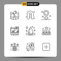 Paquete de 9 iconos negros símbolos de contorno signos para diseños receptivos sobre fondo blanco 9 conjunto de iconos vector