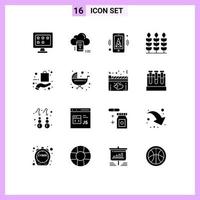 Modern Set of 16 Solid Glyphs and symbols such as ecommerce giving connected thanks mobile Editable Vector Design Elements