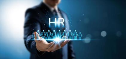 Executives touch human resource network structure - HR, effective management and recruitment of HR, effective organizational structure, training, employment, practice. photo
