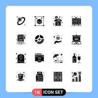 Modern Set of 16 Solid Glyphs and symbols such as book multimedia business media ad Editable Vector Design Elements