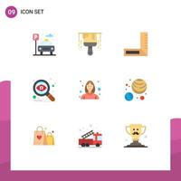 Group of 9 Flat Colors Signs and Symbols for beautician female construction avatar targeting Editable Vector Design Elements