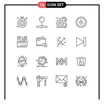 Mobile Interface Outline Set of 16 Pictograms of soak down production user interface button Editable Vector Design Elements