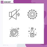 Set of 4 Modern UI Icons Symbols Signs for mute space cutter sun bottle Editable Vector Design Elements