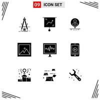 Set of 9 Commercial Solid Glyphs pack for search people marketing magnifier hiring Editable Vector Design Elements